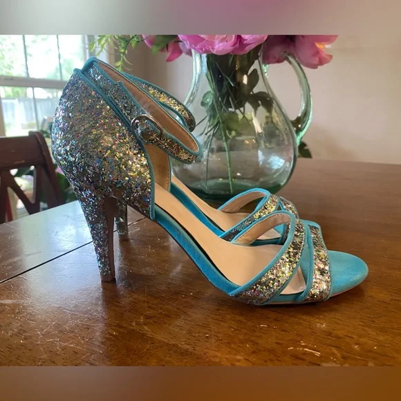 Glitter aqua ankle strap shoes ideal for parties and dance - Picture 2 of 5